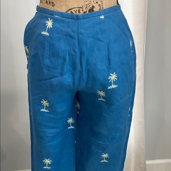 Talbots blue embroidered linen pants size 2 - Picture 3 of 7